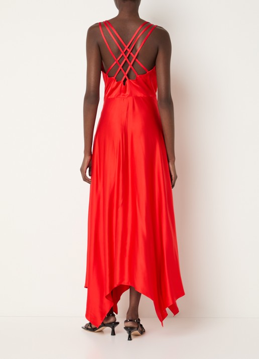 Sandro Midi jurk met asymmetrische zoom - achterkant 4 steenrood