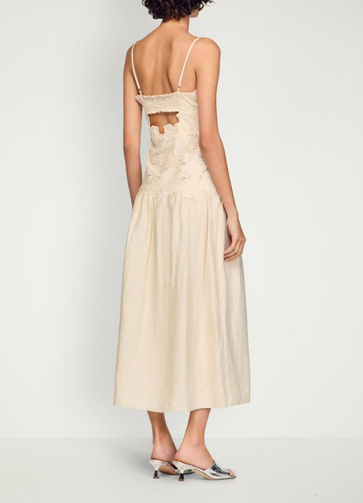 Sandro Midi jurk met bloemborduring - achterkant 4 beige