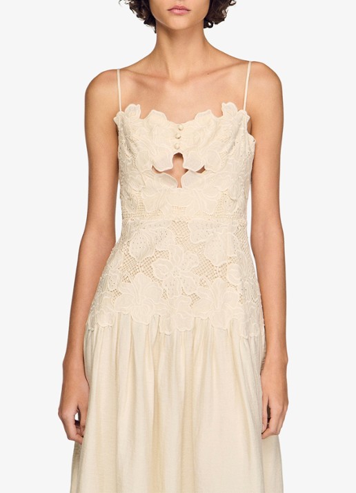 Sandro Midi jurk met bloemborduring - detail 3 beige