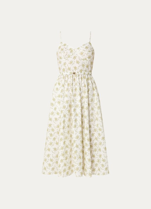 Sandro Midi jurk met bloemenprint en ceintuur - voorkant 2 gebroken wit