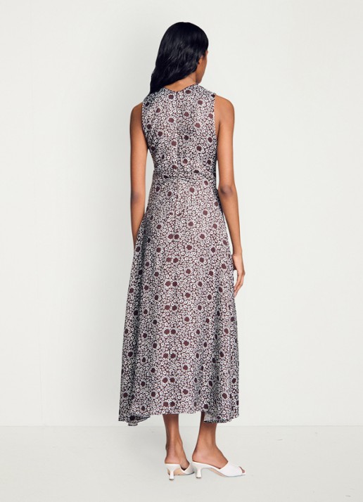 Sandro Midi jurk met ronde hals en bloemenprint - achterkant 6 bruin