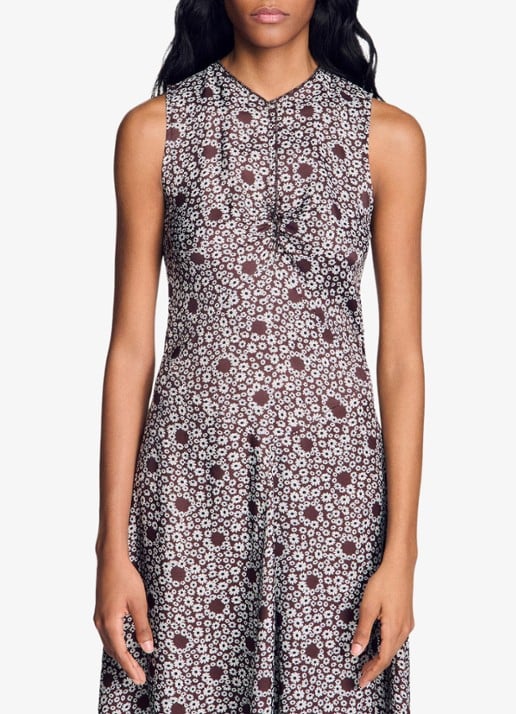 Sandro Midi jurk met ronde hals en bloemenprint