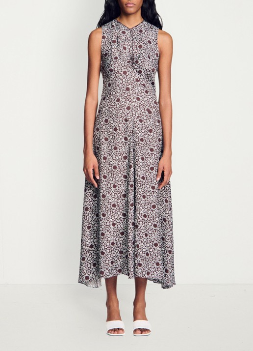 Sandro Midi jurk met ronde hals en bloemenprint - detail 4 bruin
