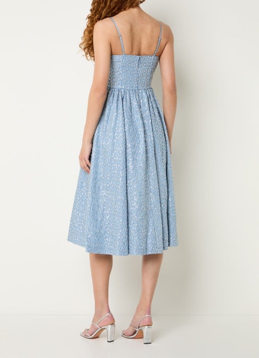 Sandro Midi jurk met streepprint en strass - achterkant blauw