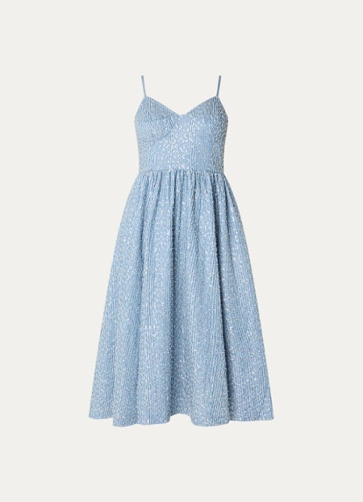 Sandro Midi jurk met streepprint en strass - voorkant 3 blauw