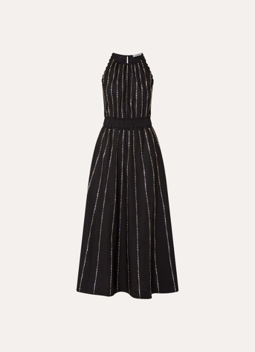 Sandro Midi jurk met studs en cut-out detail - voorkant zwart