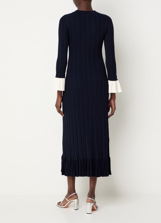 Sandro Midi jurk met V-hals - achterkant 3 donkerblauw