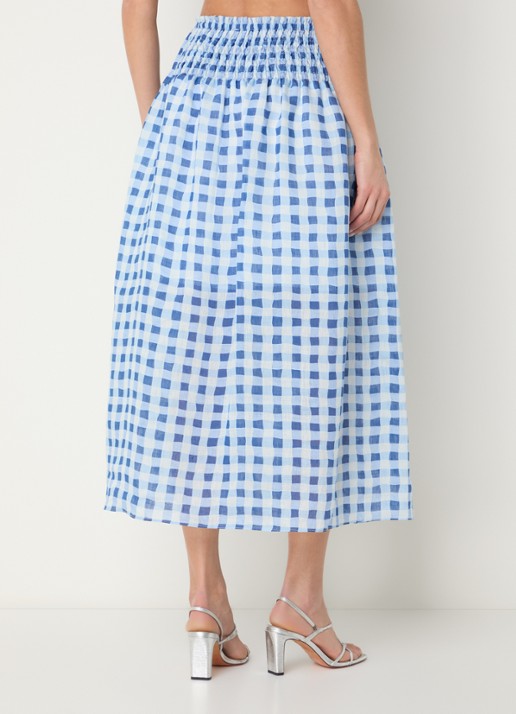 Sandro Midi rok in linnenblend met ruitdessin - achterkant 3 blauw