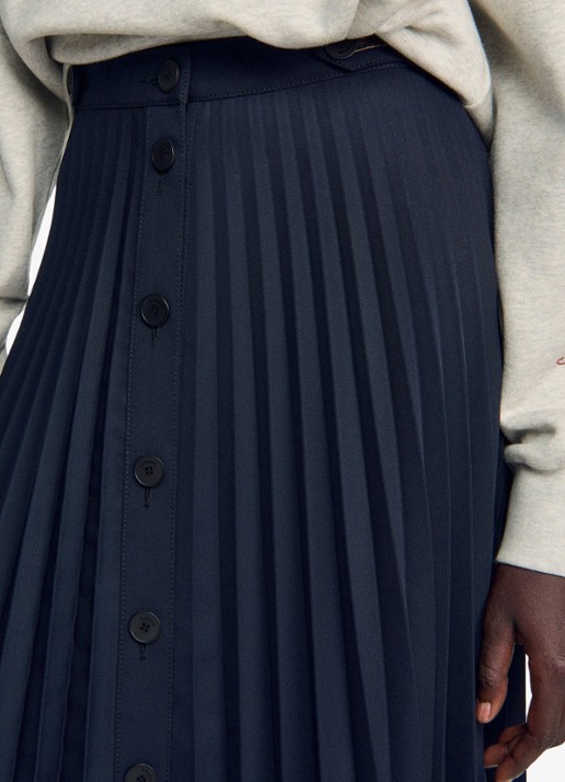 Sandro Midi rok met plissé - detail 4 blauw