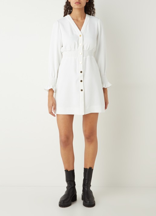 Sandro Mini blousejurk met smockwerk  - voorkant 2 wit