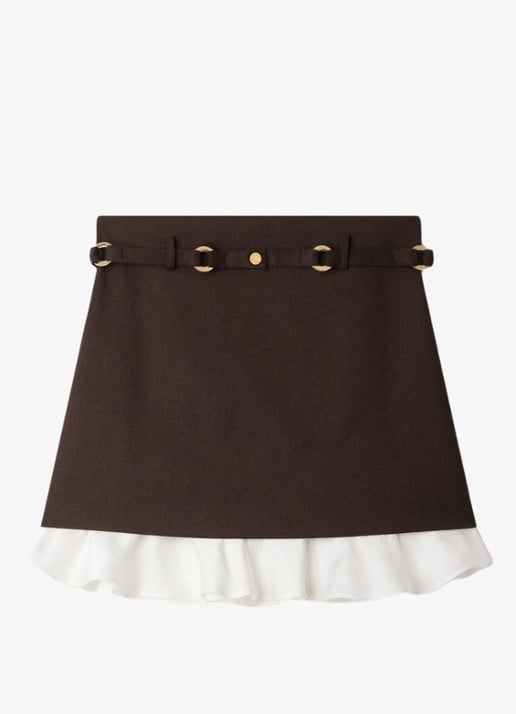 Sandro Mini broekrok in wolblend met ruches - voorkant 6 bruin