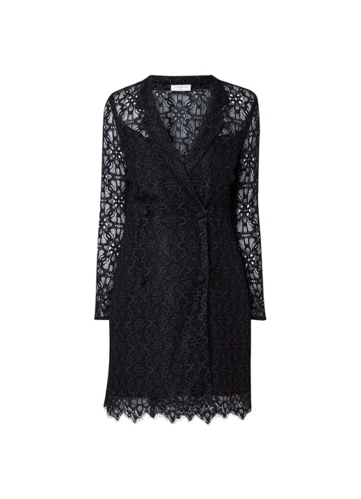 Sandro Mini-jurk met blazerlook van kant - voorkant 4 donkerblauw