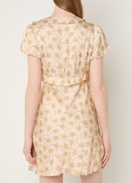 Sandro Mini jurk met bloemenprint en ruches - achterkant 4 lichtroze