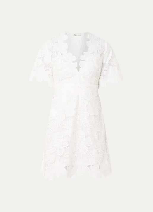 Sandro Mini jurk met broderie en strass - voorkant wit