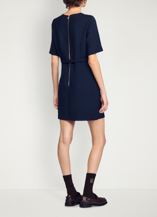 Sandro Mini jurk met ceintuur - achterkant 6 donkerblauw