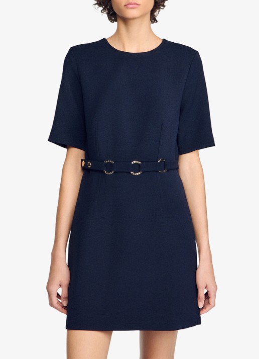 Sandro Mini jurk met ceintuur - detail 3 donkerblauw