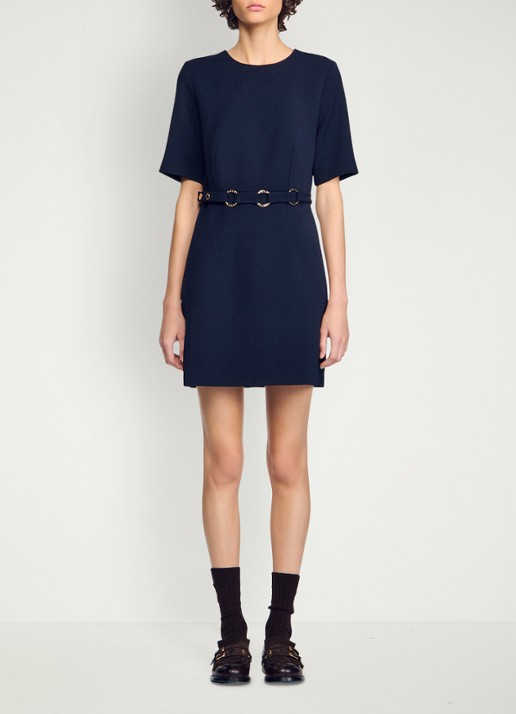 Sandro Mini jurk met ceintuur - voorkant 5 donkerblauw