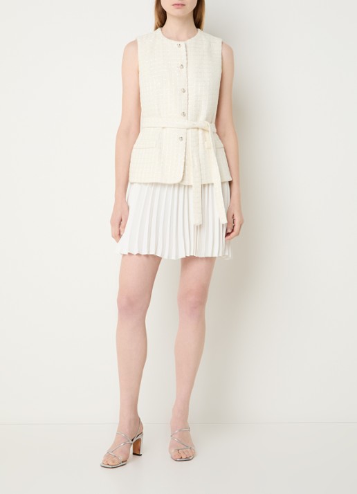 Sandro Mini jurk met pailletten en ceintuur - voorkant 2 creme