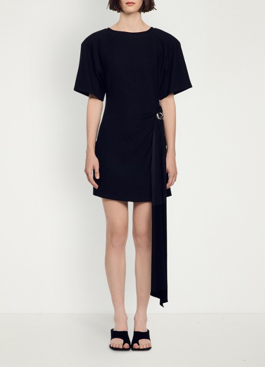 Sandro Mini jurk met ringdetail - voorkant zwart