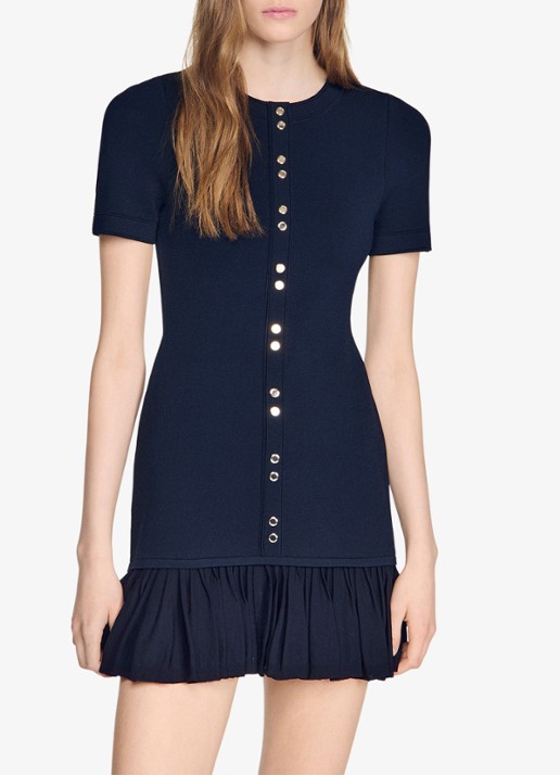 Sandro Mini jurk met ronde hals en ruches