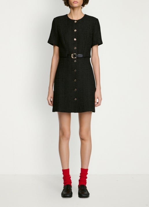 Sandro Mini jurk met tweed-look - voorkant 5 zwart