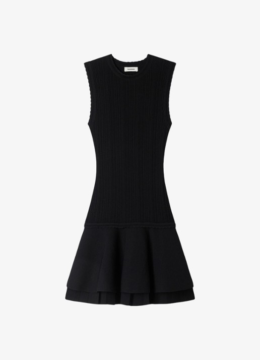 Sandro Mini jurk met volant en ronde hals