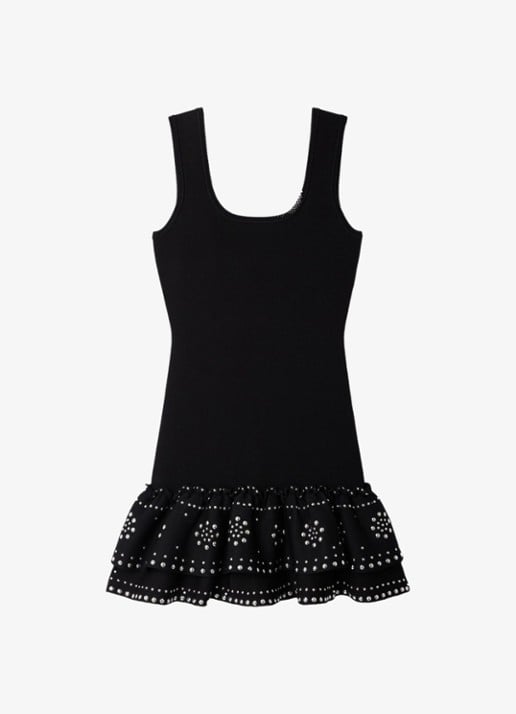 Sandro Mini jurk met volant - voorkant zwart