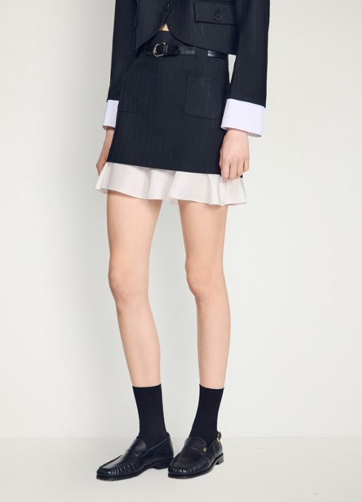 Sandro Mini rok met krijtstreep en riem
