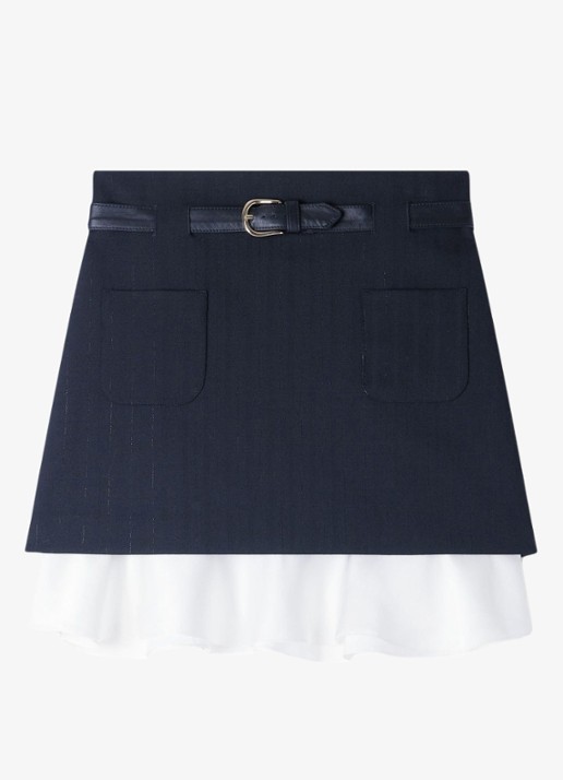 Sandro Mini rok met krijtstreep en riem - voorkant 5 zwart