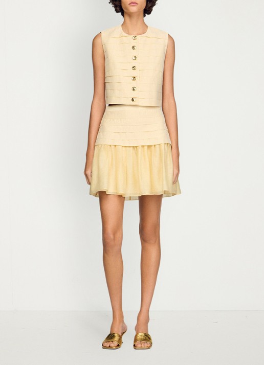 Sandro Mini rok met plooien - detail 2 vanilla / geel