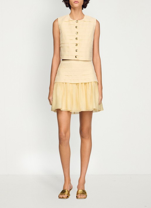 Sandro Mini rok met plooien - detail 4 vanilla / geel