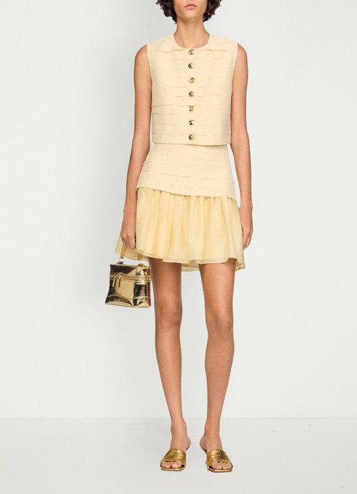 Sandro Mini rok met plooien - voorkant 6 vanilla / geel