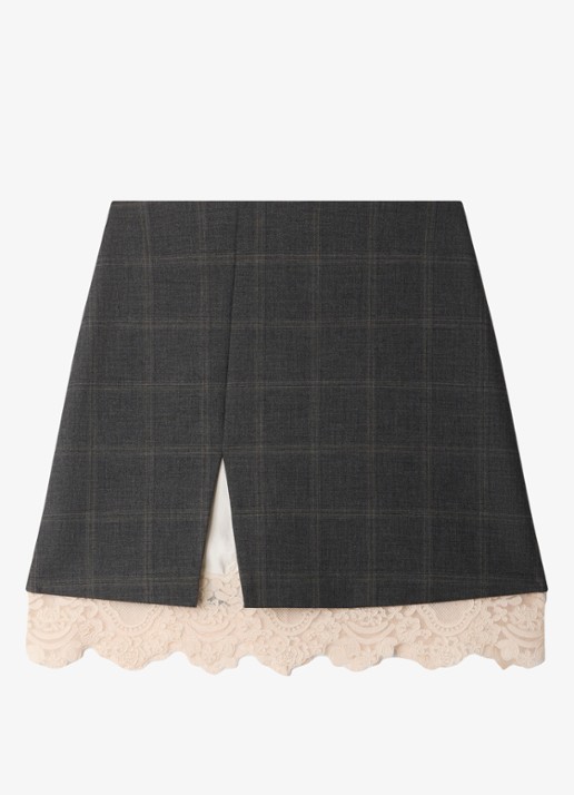Sandro Mini rok met ruitdessin en details van kant - voorkant 5 grijs