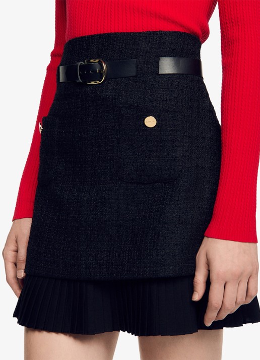 Sandro Mini rok met tweed-look - detail 5 black / zwart
