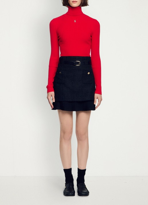 Sandro Mini rok met tweed-look - voorkant 2 black / zwart