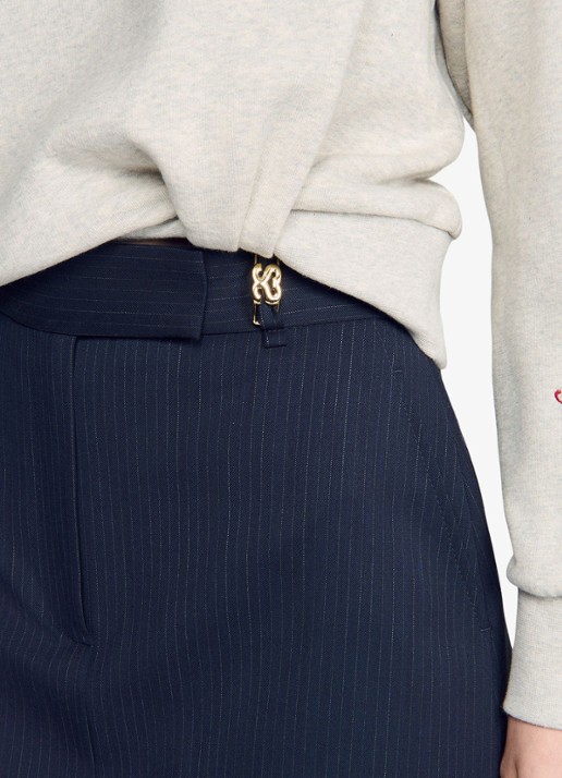 Sandro Minirok in wolblend met krijtstreep - detail 3 donkerblauw