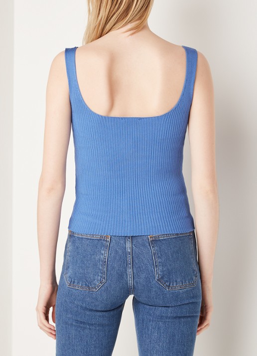Sandro Mouwloze crop top met ribstructuur - achterkant 4 blauw