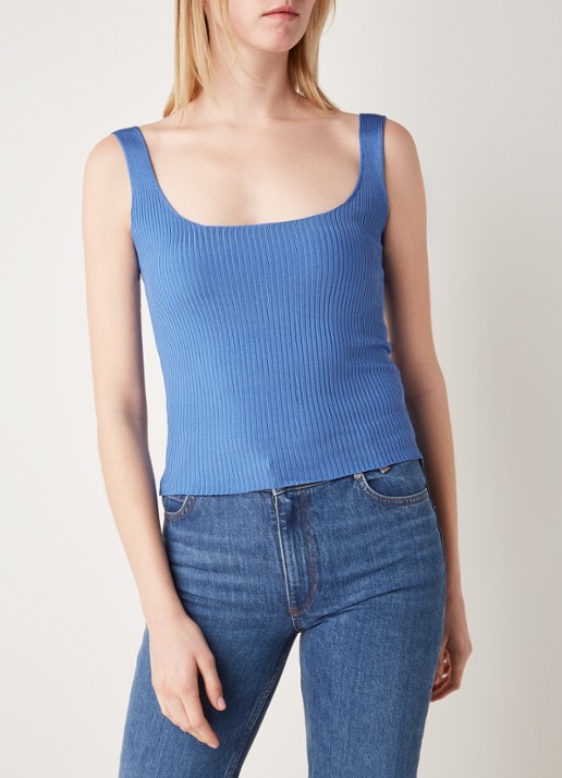 Sandro Mouwloze crop top met ribstructuur - detail blauw