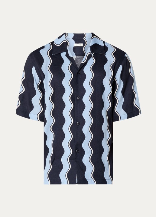 Sandro Overhemd in linnenblend met streepprint - voorkant 3 donkerblauw