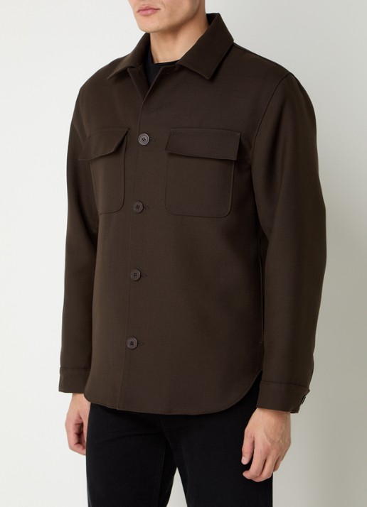 Sandro Overshirt in wolblend met borstzakken - detail donkerbruin
