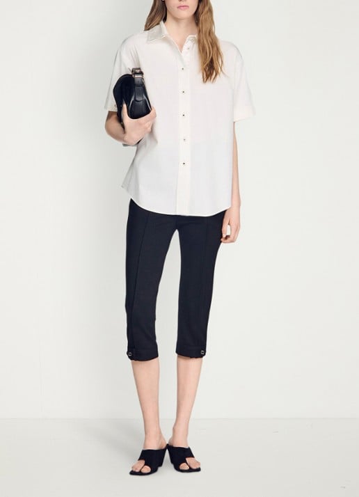 Sandro Oversized blouse met geplooid detail - voorkant 6 ecru / wit