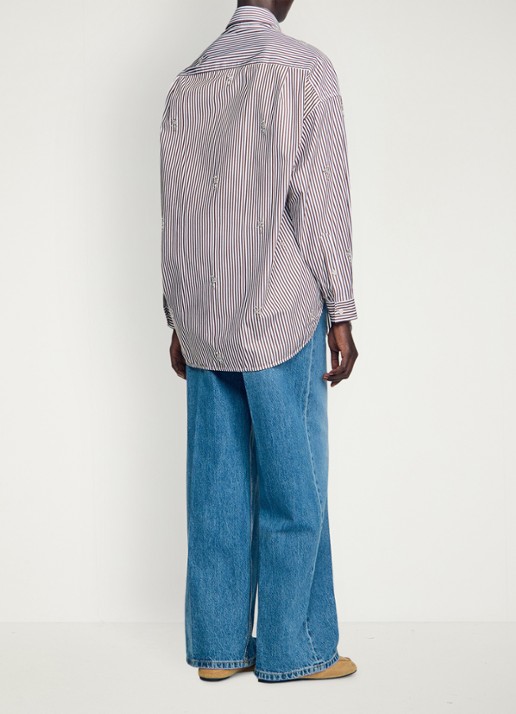 Sandro Oversized blouse met streepprint - achterkant 4 brown / bruin