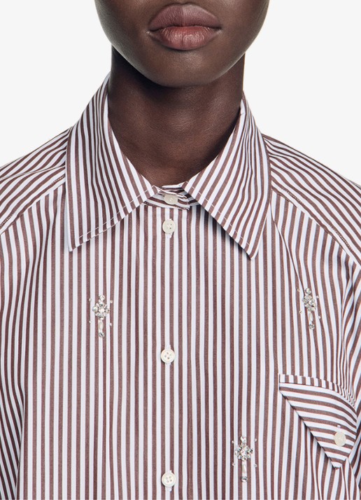 Sandro Oversized blouse met streepprint - detail 6 brown / bruin