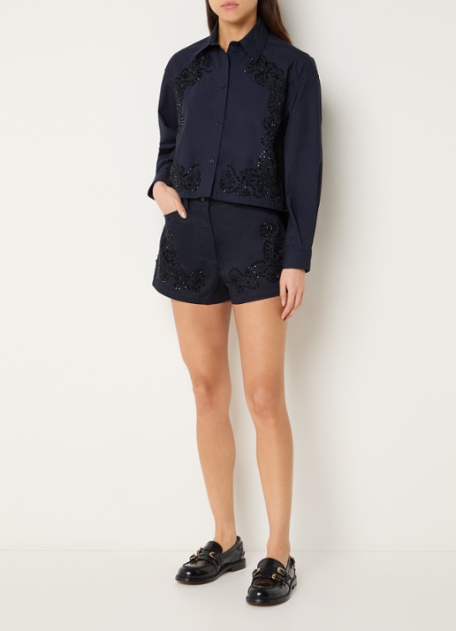 Sandro Oversized cropped blouse met strass - voorkant 3 donkerblauw