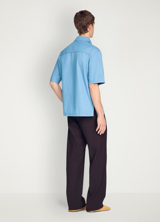 Sandro Oversized fit overhemd met borstzak - achterkant chambray / blauw