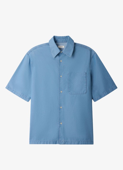 Sandro Oversized fit overhemd met borstzak - voorkant 5 chambray / blauw