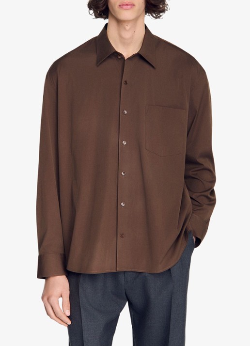 Sandro Oversized fit overhemd met borstzak - detail 2 bruin