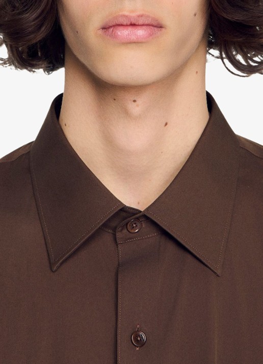 Sandro Oversized fit overhemd met borstzak - detail 3 bruin