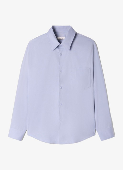 Sandro Oversized fit overhemd met borstzak - voorkant blauwgrijs