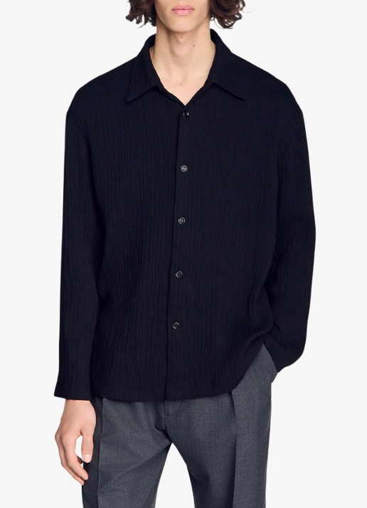 Sandro Oversized fit overhemd met structuur - detail 4 zwart